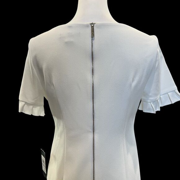 Tommy Hilfiger Scuba Crepe Sheath Dress Ruffle Sleeve Ivory White Petite 6P NWT - Picture 6 of 13